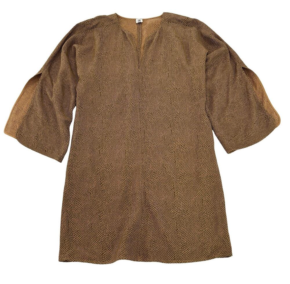 By Malene Birger Cerese Dress Size 4 EU 34 Brown Snake Jacquard Slit Sleeve